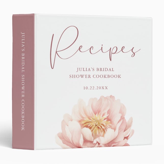 Dusty Pink Peony Bridal Shower Recipes Binder (Front/Spine)