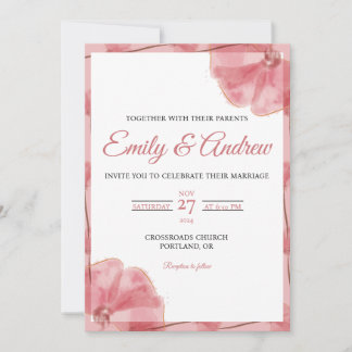 Dusty Pink Poppy Boho Floral Watercolor Wedding Invitation
