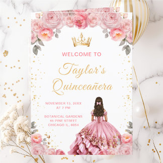 Dusty Pink Princess Floral Quinceañera Programme