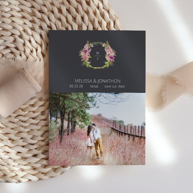 Dusty Pink Purple Floral Charcoal Engagement Image Save The Date (Creator Uploaded)