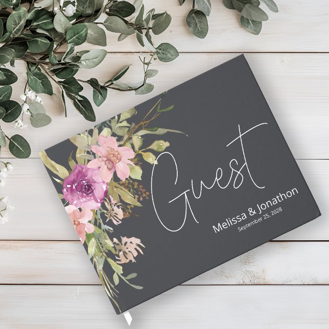 Dusty Pink Purple Floral Elegant Wedding Guest Book (Creator Uploaded)
