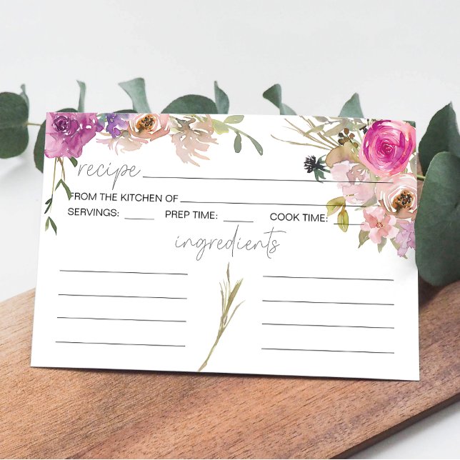 Dusty Pink Purple Floral Wedding Recipe Card (Creator Uploaded)