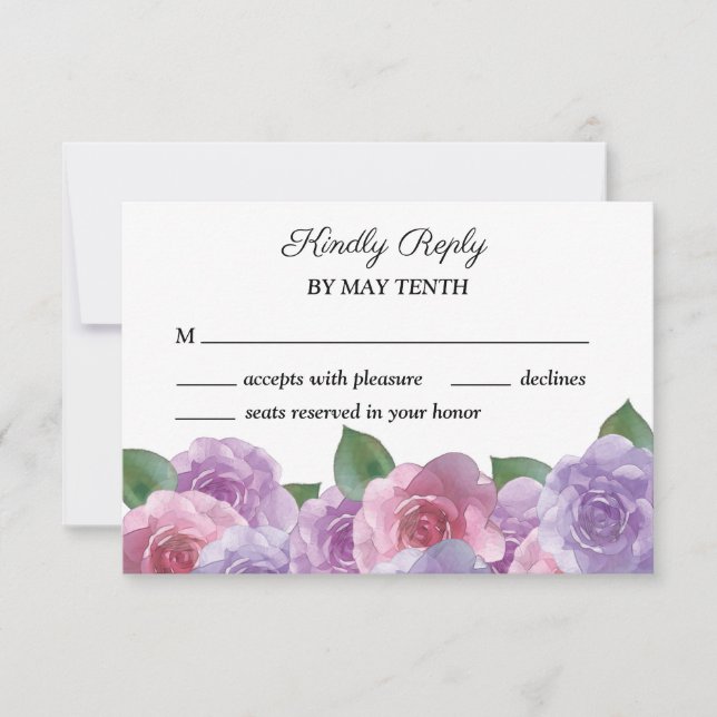Dusty  Pink Purple Floral Wedding  RSVP Card (Front)