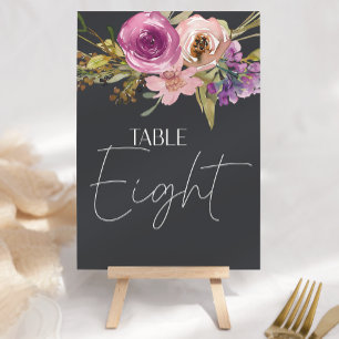 Dusty Pink Purple Floral Wedding Table Number