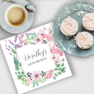 Dusty Pink Purple Wildflower 100th Birthday Party Napkin