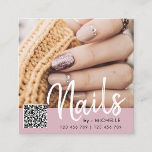 Dusty Pink  QR code nails photo business cards