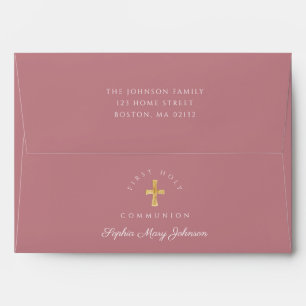 Dusty Pink Religious Cross Girl First Communion Envelope