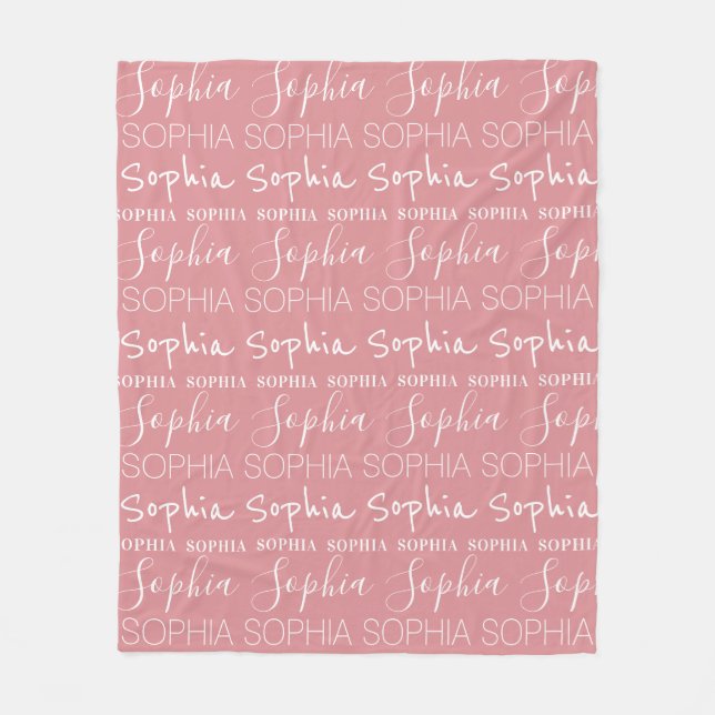 Dusty Pink Repeating Name Simple Personalized Fleece Blanket (Front)