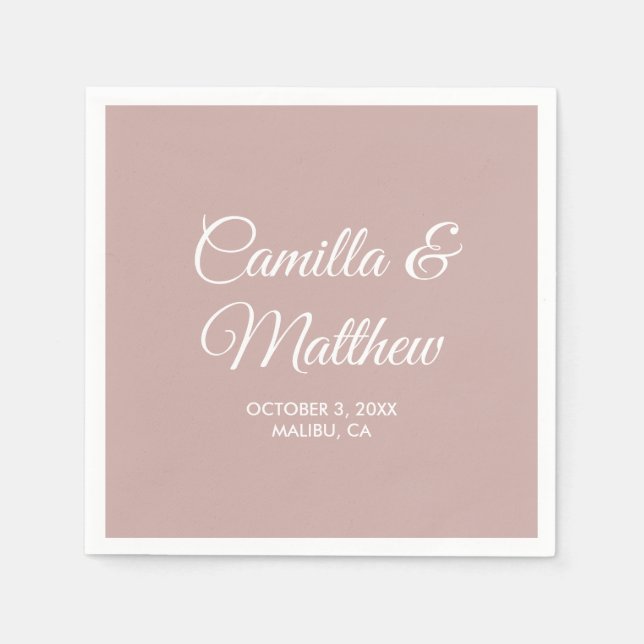 Dusty Pink Romantic Script Personalized Wedding Napkin (Front)