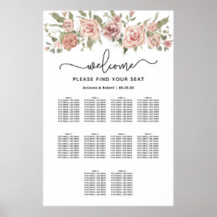 Dusty Pink Rose 10-Table Wedding Seating Chart