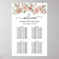 Dusty Pink Rose 4-Table Wedding Seating Chart