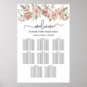 Dusty Pink Rose 8-Table Wedding Seating Chart