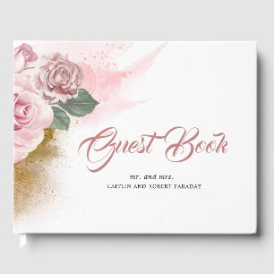 Dusty Pink Rose and Gold Glitter Wedding Guest Book