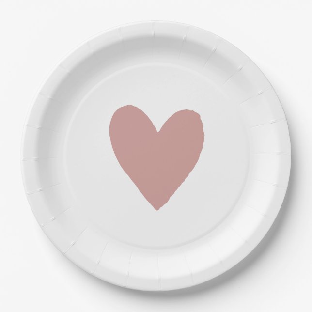 Dusty Pink/ Rose Baby Shower Heart Paper Plate (Front)