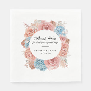 Dusty Pink Rose Blue Hydrangea Wedding  Napkin