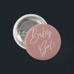 Dusty Pink/ Rose Bohemian Baby Girl shower 1 Inch Round Button<br><div class="desc">For more baby shower invitation wording options,  please see the complete collection: https://www.zazzle.com/collections/dusty_pink_rose-119320912565185572?rf=238296117664346256</div>