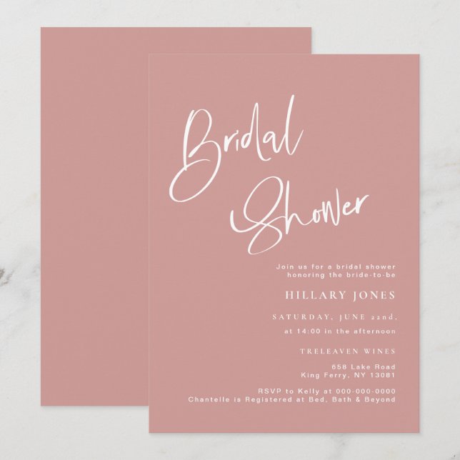 Dusty Pink/ Rose Bohemian Bridal Shower Invitation (Front/Back)