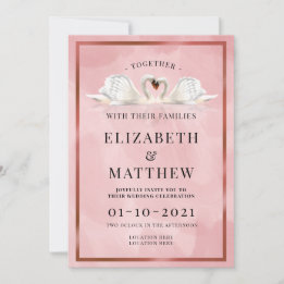 Dusty Pink Rose Colour Theme with Swans Wedding Invitation