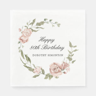 Dusty Pink Rose Floral 80th Birthday  Napkin
