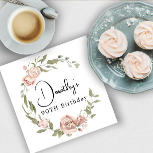 Dusty Pink Rose Floral 90th Birthday Napkin
