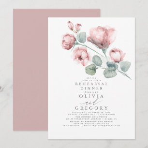 Dusty Pink Rose Floral Elegant Rehearsal Dinner Invitation