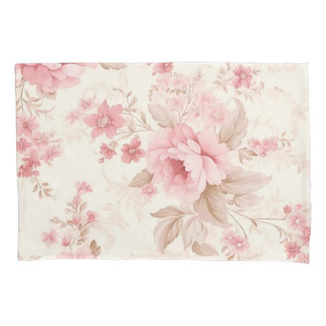 Dusty Pink Rose Floral  Pillowcase (Front)
