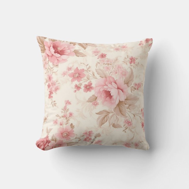 Dusty Pink Rose Floral  Throw Pillow (Front)