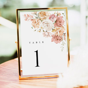 Dusty Pink Rose Floral Wedding Table Numbers