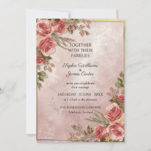 Dusty Pink Rose Garden Wedding Invitation