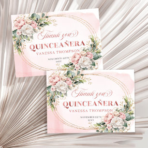 Dusty Pink Rose Gold Boho Quince Party Thank You  Card