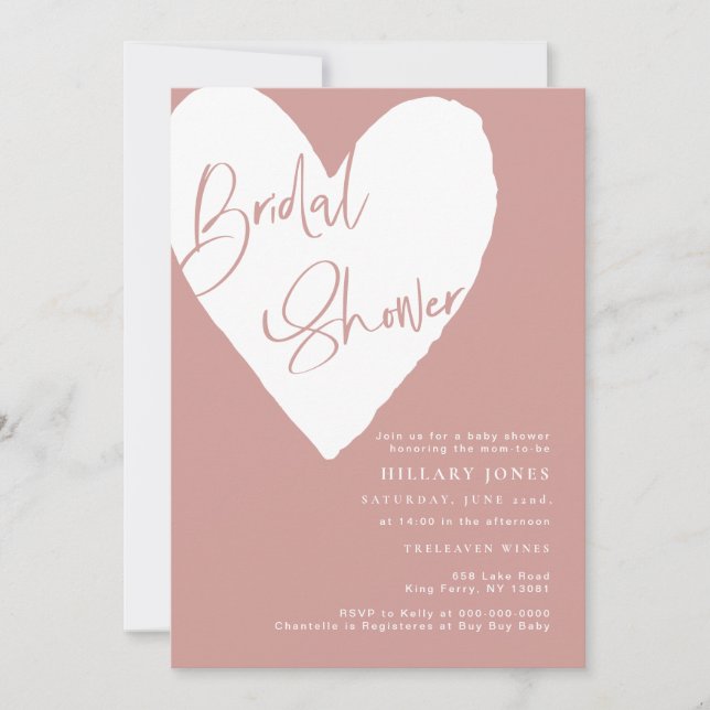Dusty Pink/ Rose heart Bridal Shower Invitation (Front)