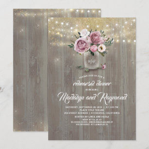 Dusty Pink Rose Mason Jar Rustic Rehearsal Dinner Invitation