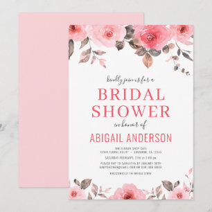 Dusty Pink Rose Watercolor Floral Bridal Shower  Invitation