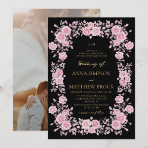 Dusty Pink Roses Elegant Floral Frame Wedding Invitation