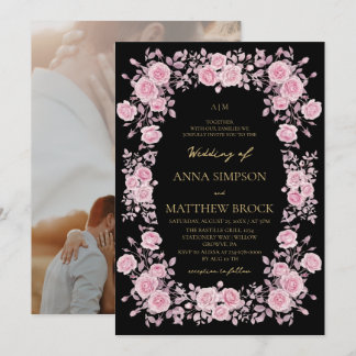 Dusty Pink Roses Elegant Floral Frame Wedding Invitation