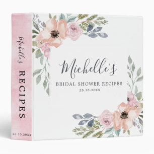 Dusty Pink Roses Midsummer Bridal Shower recipes Binder