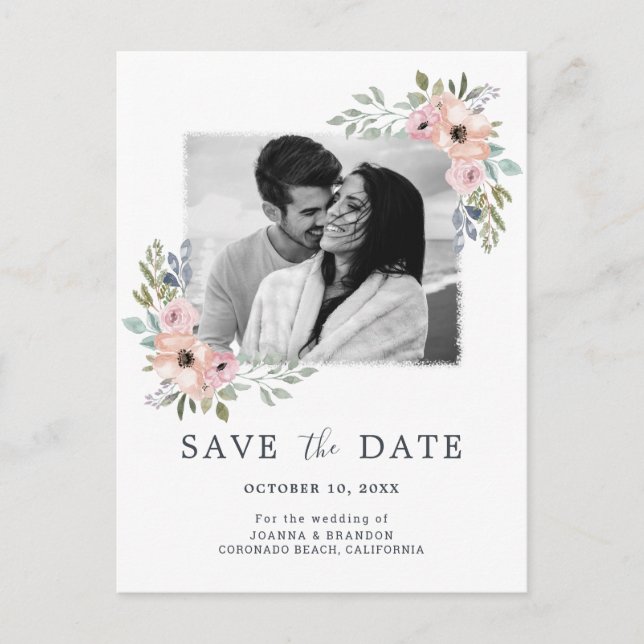 Dusty Pink Roses Midsummer Floral Save the Date Holiday Postcard (Front)