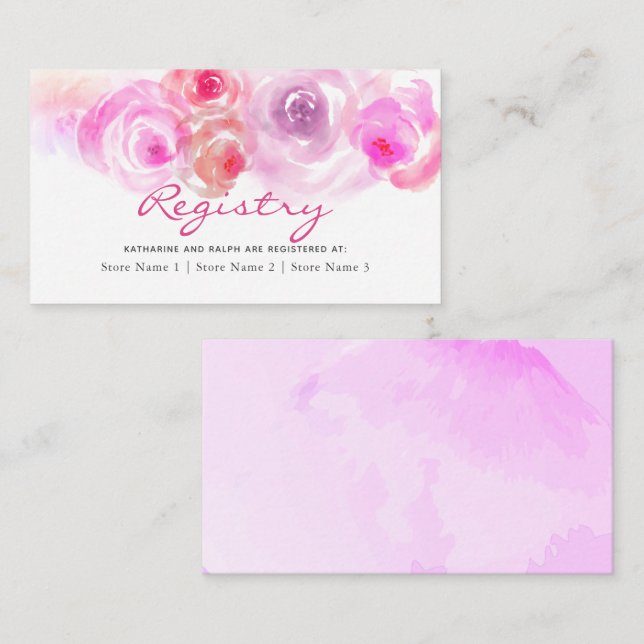 Dusty Pink Roses Watercolor Gift Registry Enclosure Card (Front/Back)