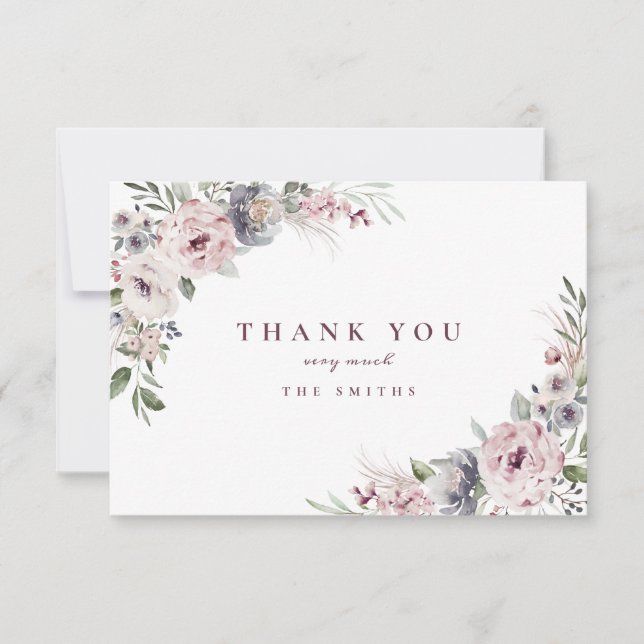 Dusty pink rustic boho floral thank you (Front)