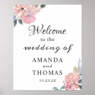 Dusty Pink Rustic Floral Wedding Welcome Sign