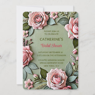 Dusty Pink Sage Green Floral bridel shower Invitation