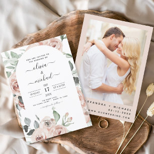 Dusty Pink Sage Green Photo Floral Wedding Invitation