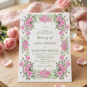 Dusty Pink & Sage Roses Elegant Floral Wedding Invitation