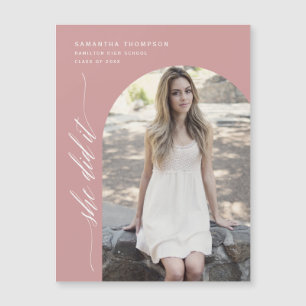 Dusty Pink She Did It Arch Photo Graduation Magnet