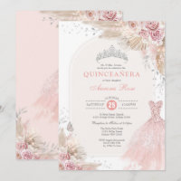 Dusty Pink Silver Boho Flower Quinceañera Dress