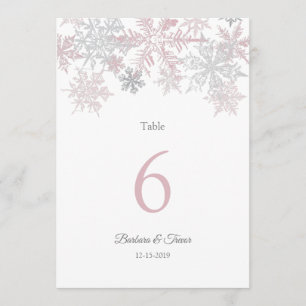 Dusty Pink & Silver Snowflake Winter Table Numbers