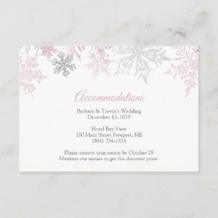 Dusty Pink & Silver Snowflakes Accommodations Enclosure Card