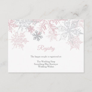 Dusty Pink & Silver Snowflakes Wedding Registry Enclosure Card