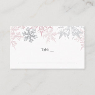 Dusty Pink & Silver Snowflakes Winter Wedding Place Card