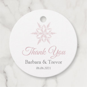 Dusty Pink Snowflakes Winter Wedding Thank You Favour Tags
